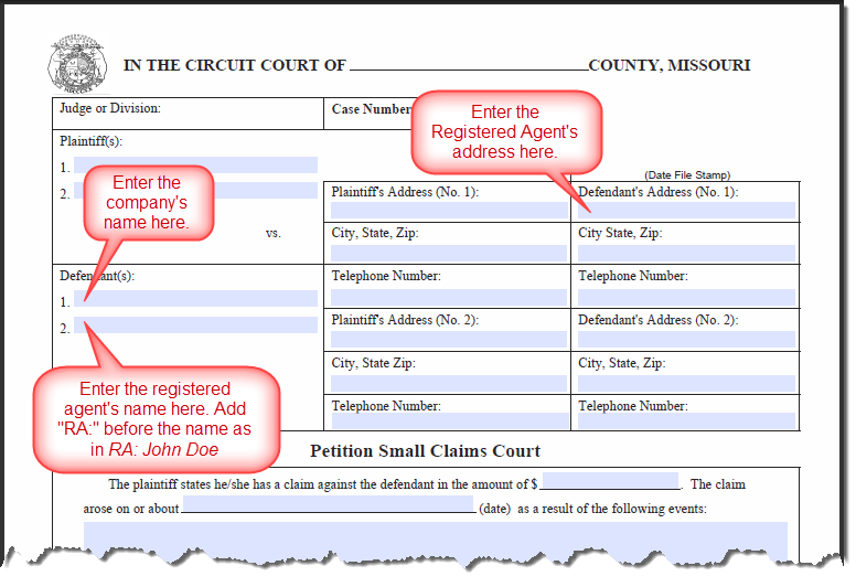 Small Claims Filing Instructions